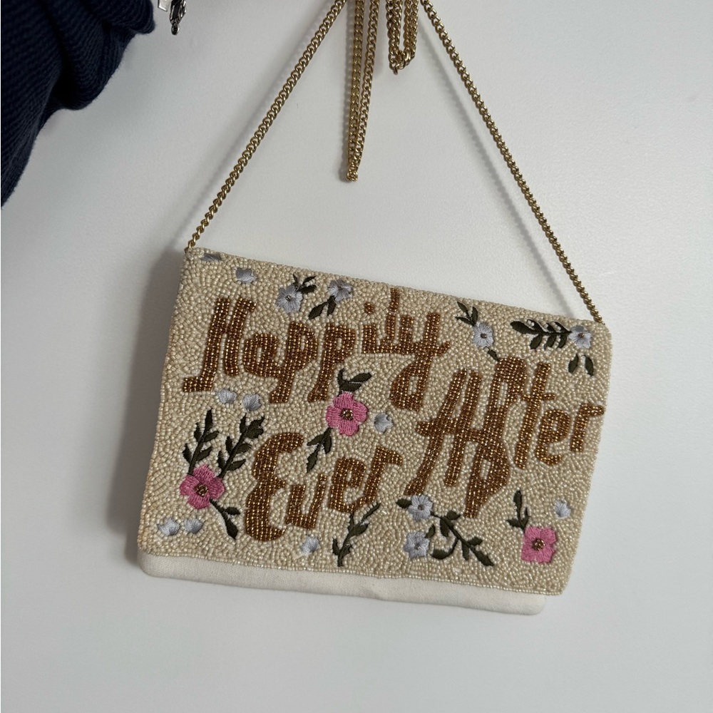 “Happily Ever After” bride beaded bag with cross body Chain
